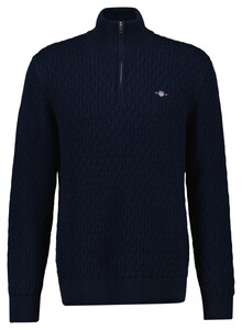 Gant Textured Cotton Half Zip Pullover Evening Blue