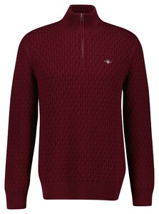 Gant Textured Cotton Half Zip Pullover Plumped Red