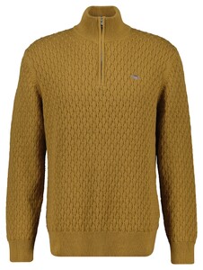 Gant Textured Cotton Half Zip Pullover Wooden Beige