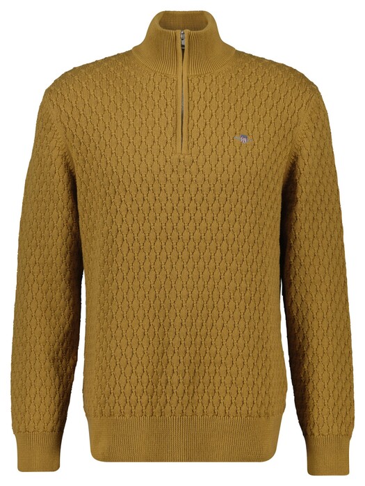 Gant Textured Cotton Half Zip Pullover Wooden Beige