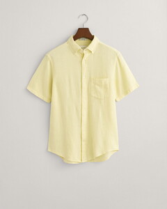 Gant Textured Cotton Linen Short Sleeve Overhemd Yellow Shine