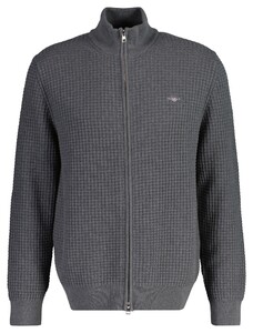Gant Textured Cotton Zip Cardigan Dark Grey Melange