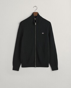 Gant Textured Organic Cotton Zip Cardigan Vest Zwart