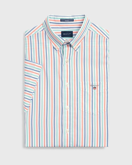 Gant The Broadcloth 3 Color Stripe Short Sleeve Shirt Coral Orange