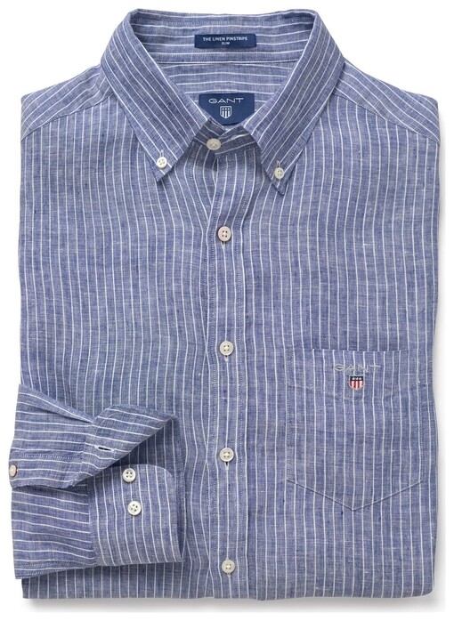 Gant The Linen Pinstripe Shirt Yale Blue