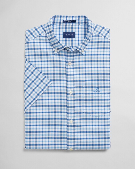 Gant The Oxford 2 Color Gingham Short Sleeve Overhemd Capri Blue