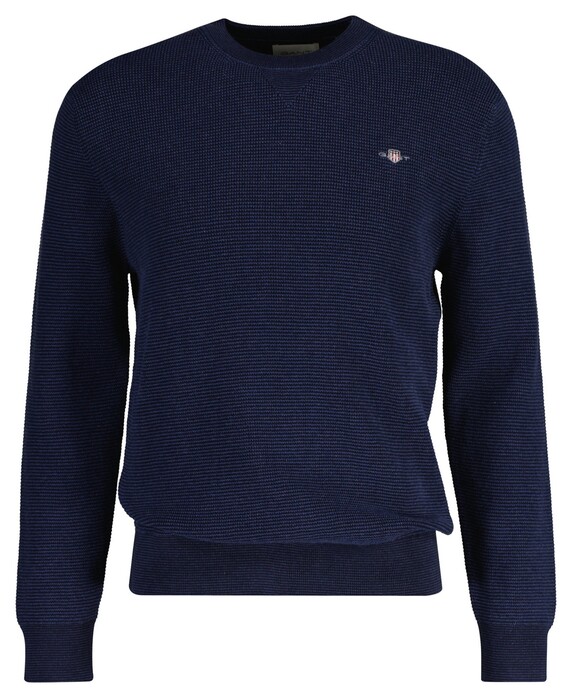 Gant Two Tone Textured Crew Neck Pullover Marine Melange