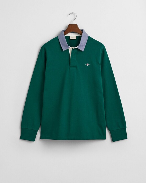 Gant Uni Color Chambray Heavy Rugger Twill Collar Trui Deep Forest Green