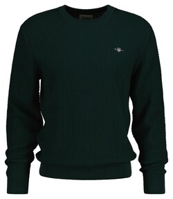 Gant Uni Color Cotton Texture Crew Neck Trui Tartan Green