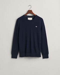 Gant Uni Color Structured Organic Cotton Crew Neck Trui Avond Blauw