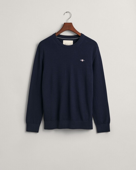 Gant Uni Color Structured Organic Cotton Crew Neck Trui Avond Blauw