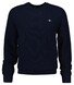 Gant Uni Color Subtle Check Pattern Knit Crew Neck Organic Cotton Pullover Evening Blue