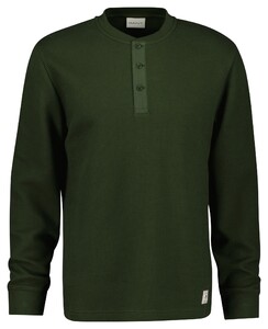 Gant Uni Color Waffle Texture Long Sleeve Henley Button Collar T-Shirt Country Green