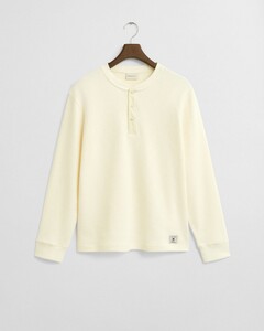 Gant Uni Color Waffle Texture Long Sleeve Henley Button Collar T-Shirt Cream
