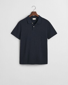 Gant Uni Color Waffle Textured Short Sleeve Polo Avond Blauw