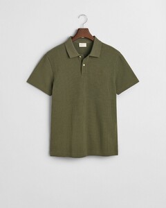 Gant Uni Color Waffle Textured Short Sleeve Polo Dark Earthy Green