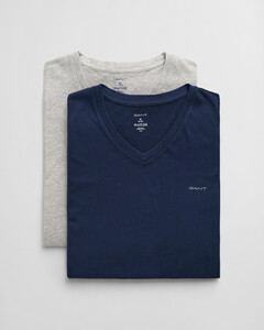 Gant Uni Cotton V-Neck 2Pack T-Shirt Light Grey Melange-Navy