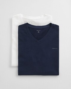 Gant Uni Cotton V-Neck 2Pack T-Shirt Navy-Wit