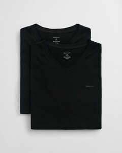 Gant Uni Cotton V-Neck 2Pack T-Shirt Zwart