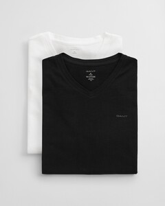 Gant Uni Cotton V-Neck 2Pack T-Shirt Zwart-Wit