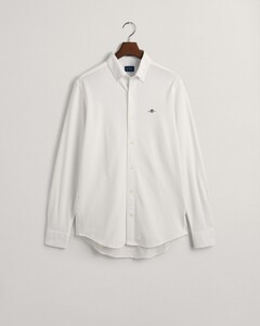 Gant Uni Jersey Piqué Button Down Overhemd Wit