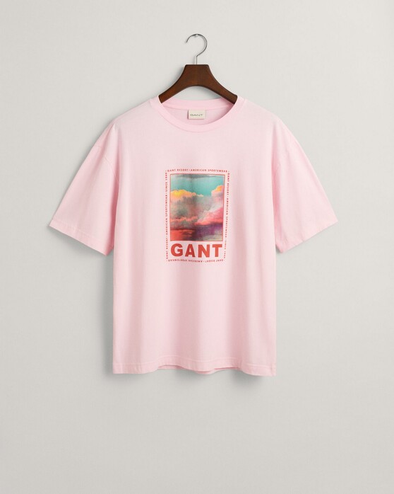 Gant Washed Graphic Pattern Crew Neck T-Shirt California Pink