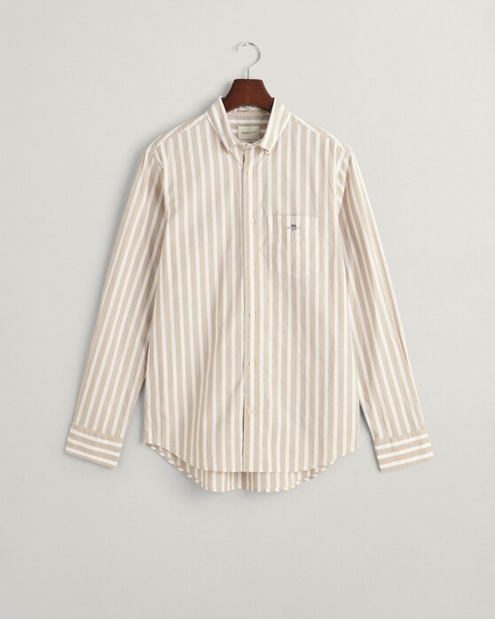 Gant Wide Poplin Stripe Shield Logo Embroidery Overhemd Dried Khaki