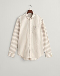 Gant Wide Poplin Stripe Shield Logo Embroidery Shirt Dried Khaki