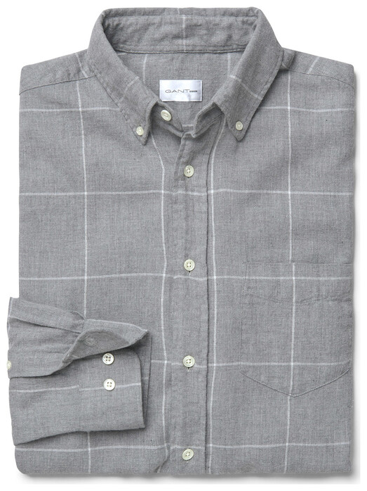 Gant Windblown Flannel Check Overhemd Grijs Melange