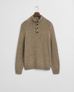 Gant Wool Blend Neps Half Buttoned Pullover Dark Sand Melange
