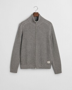 Gant Wool Blend Textured Zip Cardigan Dark Grey Melange