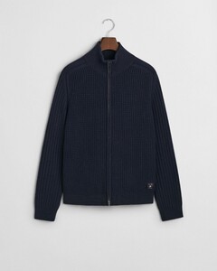 Gant Wool Blend Textured Zip Cardigan Evening Blue