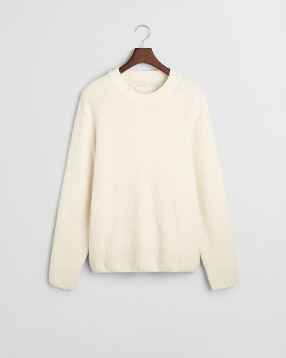 Gant Wool Bouclé Crew Neck Pullover Cream