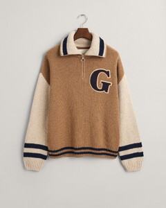 Gant Wool Neps Letterman Half-Zip Labswool Mix Pullover Warm Khaki