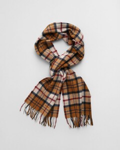 Gant Woven Herringbone Check Merino Wool Scarf Warm Earth