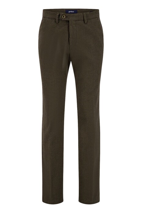 Gardeur Sonny-8 Fine Check Pattern Cotton Blend Pants Khaki