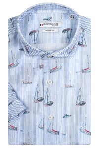 Giordano Allover Sailboat Stripe Pattern Overhemd Licht Blauw