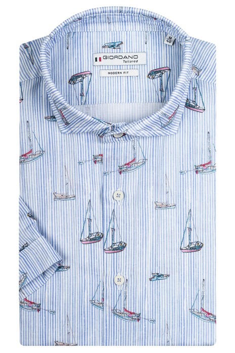 Giordano Allover Sailboat Stripe Pattern Overhemd Licht Blauw