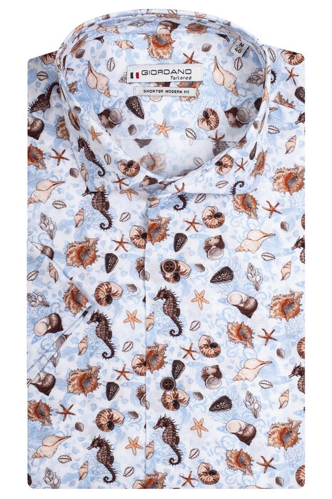 Giordano Allover Sea Life Pattern Shirt Light Blue-Brown