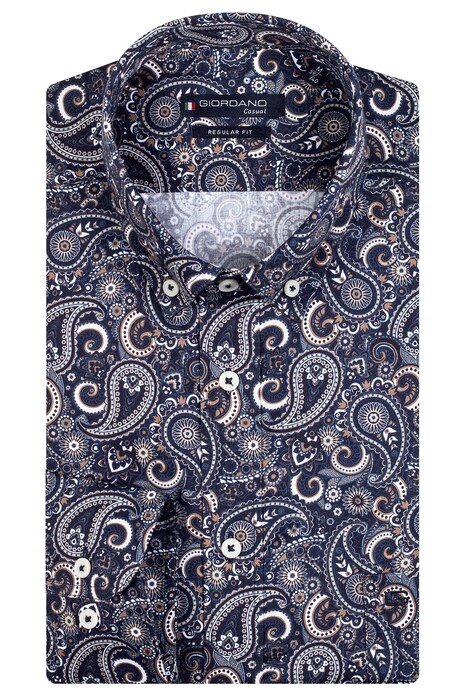 Giordano Bold Paisley Pattern Ivy Button Down Shirt Navy-Sand