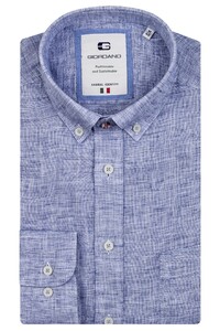 Giordano Bologna Button Down Fancy Weave Linen Shirt Navy