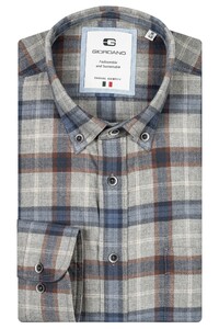 Giordano Bologna Button Down Herringbone Check Overhemd Dark Navy