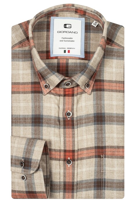 Giordano Bologna Button Down Herringbone Check Shirt Sand