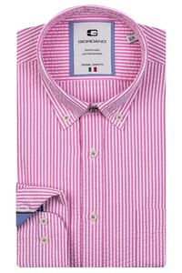Giordano Bologna Button Down Light Seersucker Stripe Shirt Pink