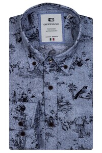 Giordano Bologna Herrinbone Subtle Animal Pattern Shirt Blue