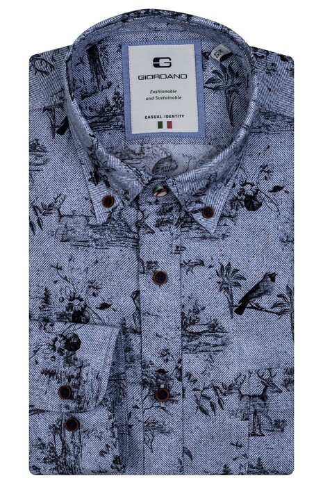 Giordano Bologna Herrinbone Subtle Animal Pattern Shirt Blue