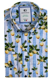 Giordano Bologna Lemon Stripe Pattern Overhemd Blauw-Geel