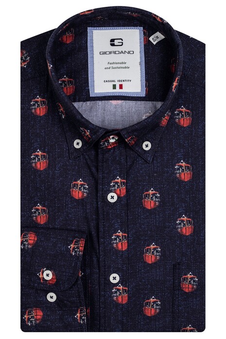 Giordano Bologna Mountain Lift Pattern Overhemd Dark Navy