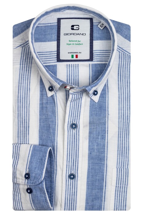 Giordano Bologna Striped Fancy Denim Look Shirt Light Blue