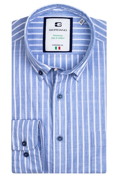 Giordano Bologna Washed Chambray Stripe Shirt Light Blue